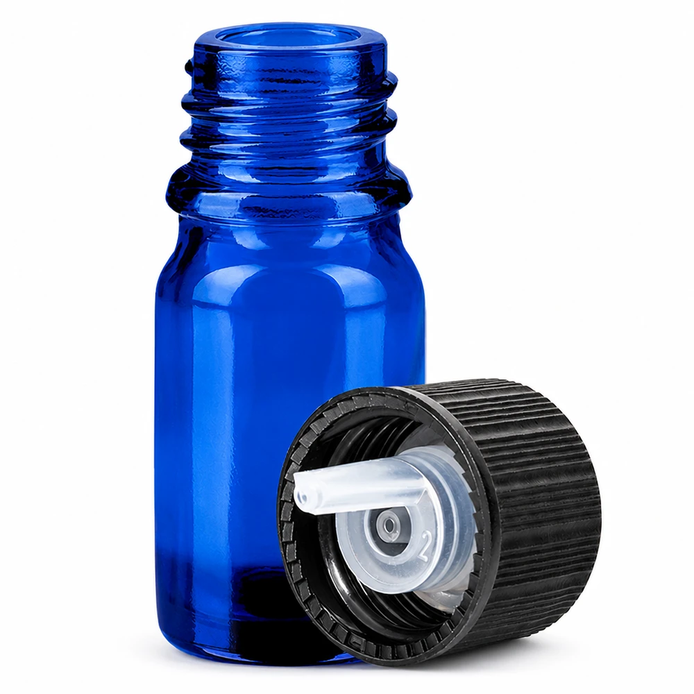 Flacone professionale da 5 ml in vetro blu cobalto con contagocce per applicazioni farmaceutiche