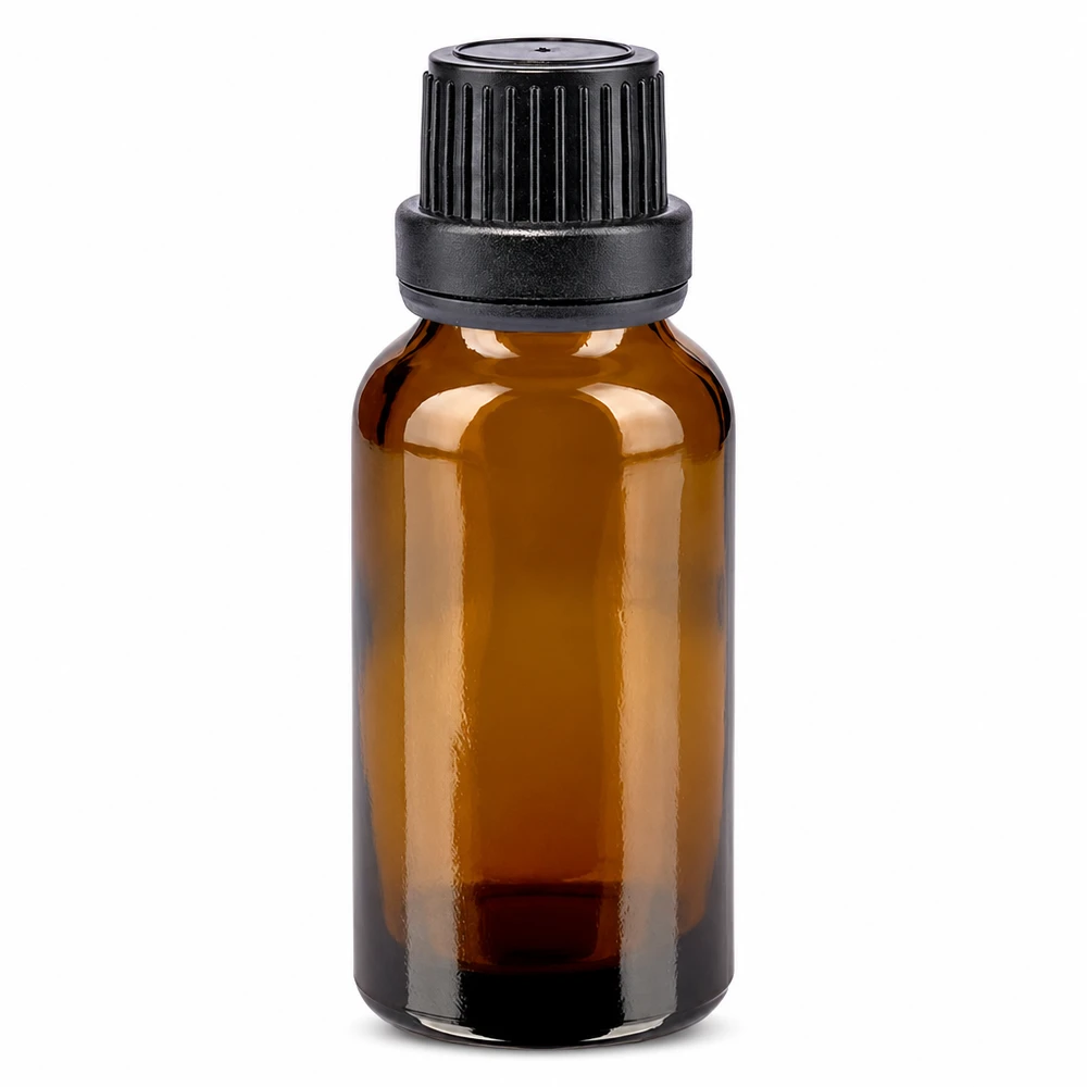 Apothekenflasche braun 20ml Schraubverschluss schwarz Dichteinlage Originalitätsverschluss Kompakte Apothekerflasche 20ml braun mit 11mm Schraubverschluss schwarz OV Verschluss