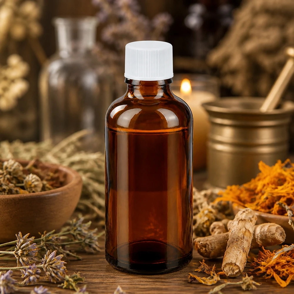 Bottiglia piccola da 50 ml in vetro marrone ambrato con pratico tappo a vite per applicazioni mobili