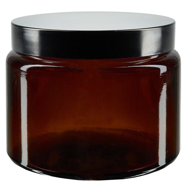 Barattolo di vetro da 500 ml marrone, con coperchio in bachelite nera ApoGlas Barattolo di vetro da 500 ml marrone, con coperchio in bachelite nera ApoGlas