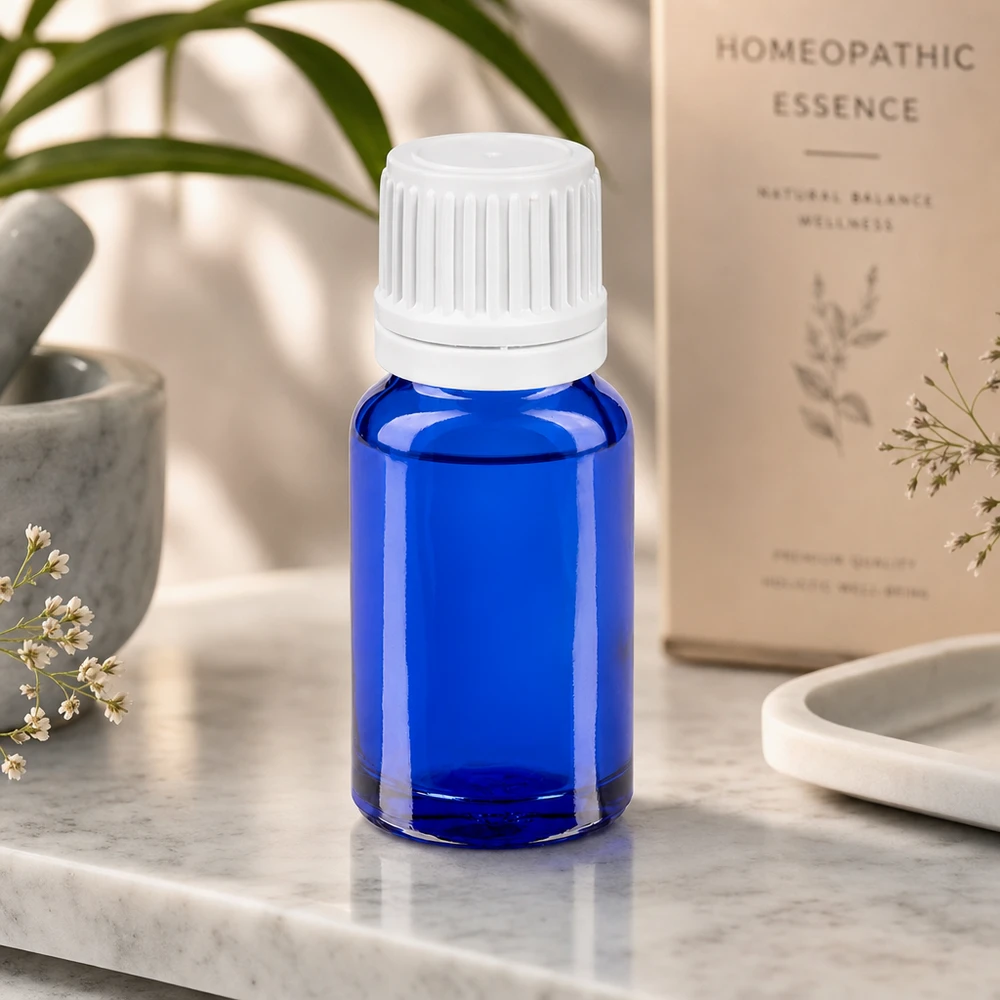 Pratico flacone contagocce da 10 ml in vetro blu per la cosmesi e la naturopatia fai da te
