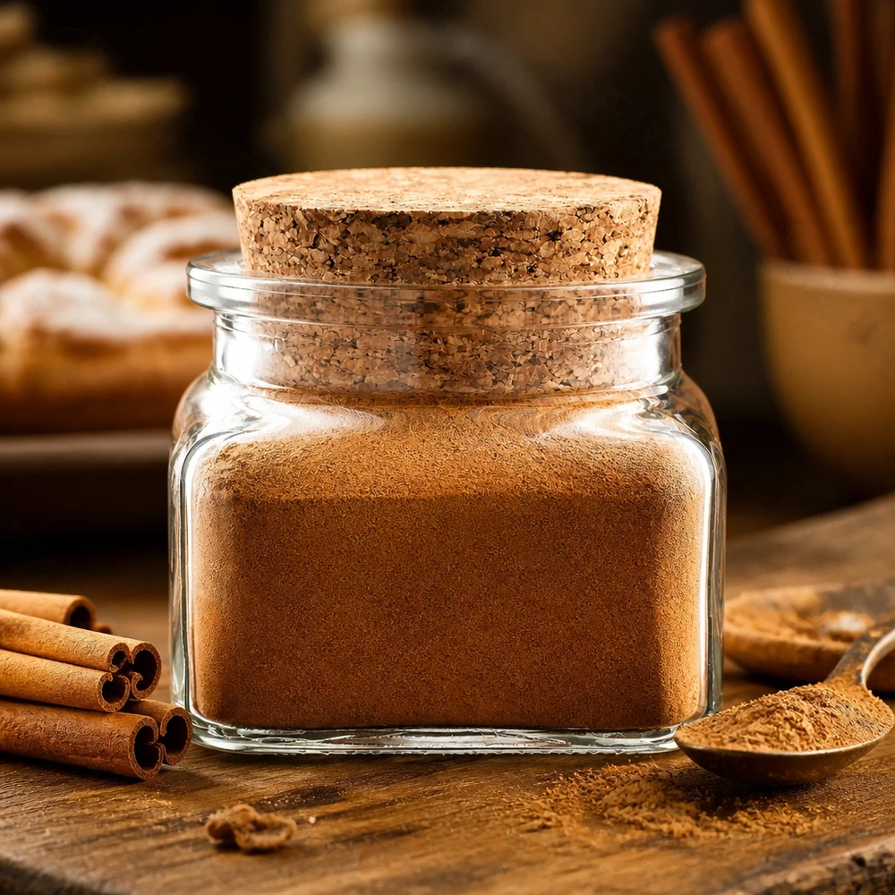 Idea barattolo per spezie: Quadratus 120ml trasparente, apertura 39mm, con tappo di sughero 38 Barattolo trasparente per spezie con coperchio in sughero, capacità 120 ml: cannella in polvere accanto ai biscotti alla cannella