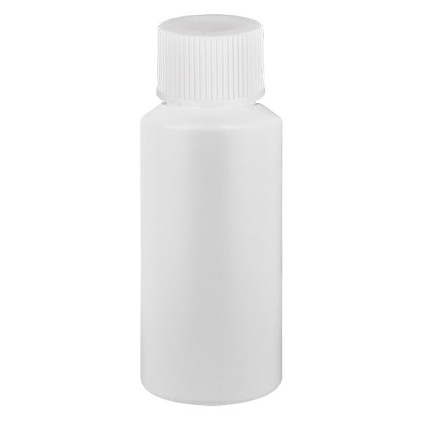 Apothekenflasche HDPE 30ml weiß, mit weißem Schraubverschluss
