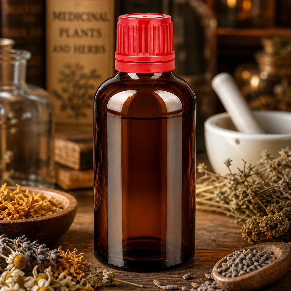 50ml Flasche 11mm Schraubverschluss rot Originalitätsverschluss BrownLine UT18/50 Kompakte 50ml BrownLine Flasche mit rotem Kindersicherungsverschluss für Naturheilmittel