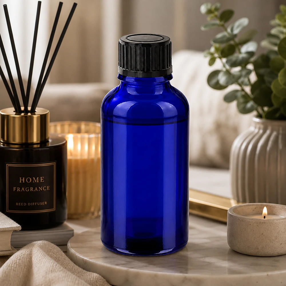 30ml Flasche 11mm Schraubverschluss schwarz Standard BlueLine UT18/30 Elegante 30ml Blauglasflasche mit Standardgewinde für DIY-Kosmetik und Parfümkreationen