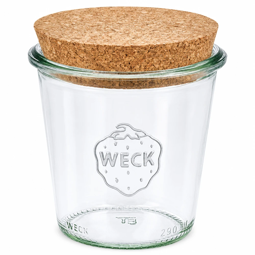 Bicchieri alti da 290 ml WECK RR80 con tappo in sughero naturale WECK barattolo da 290 ml RR80 con coperchio in sughero naturale barattolo trasparente per la conservazione e lo stoccaggio
