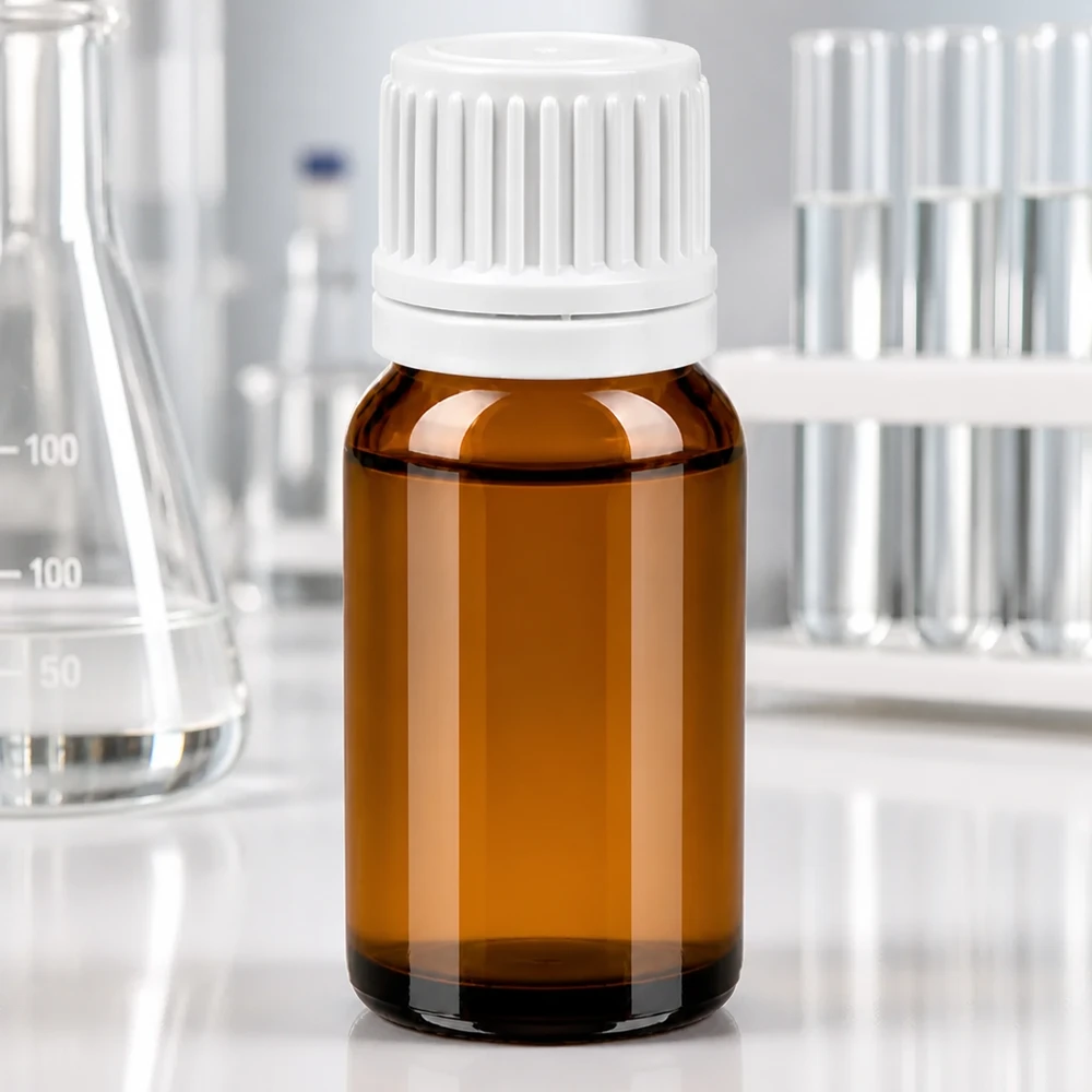 Flacone in vetro premium da 10 ml di colore ambra con tappo bianco per applicazioni di laboratorio professionali