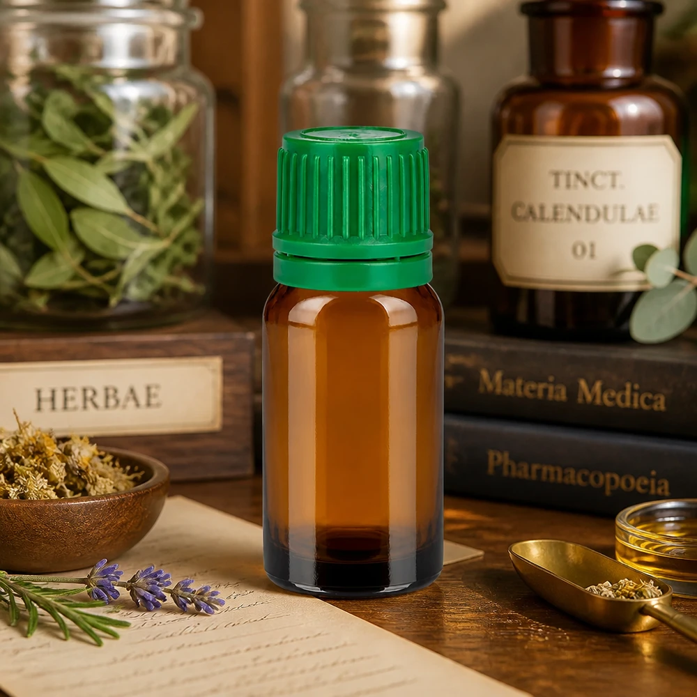 Flacone professionale per medicinali da 10 ml in vetro ambrato con tappo verde