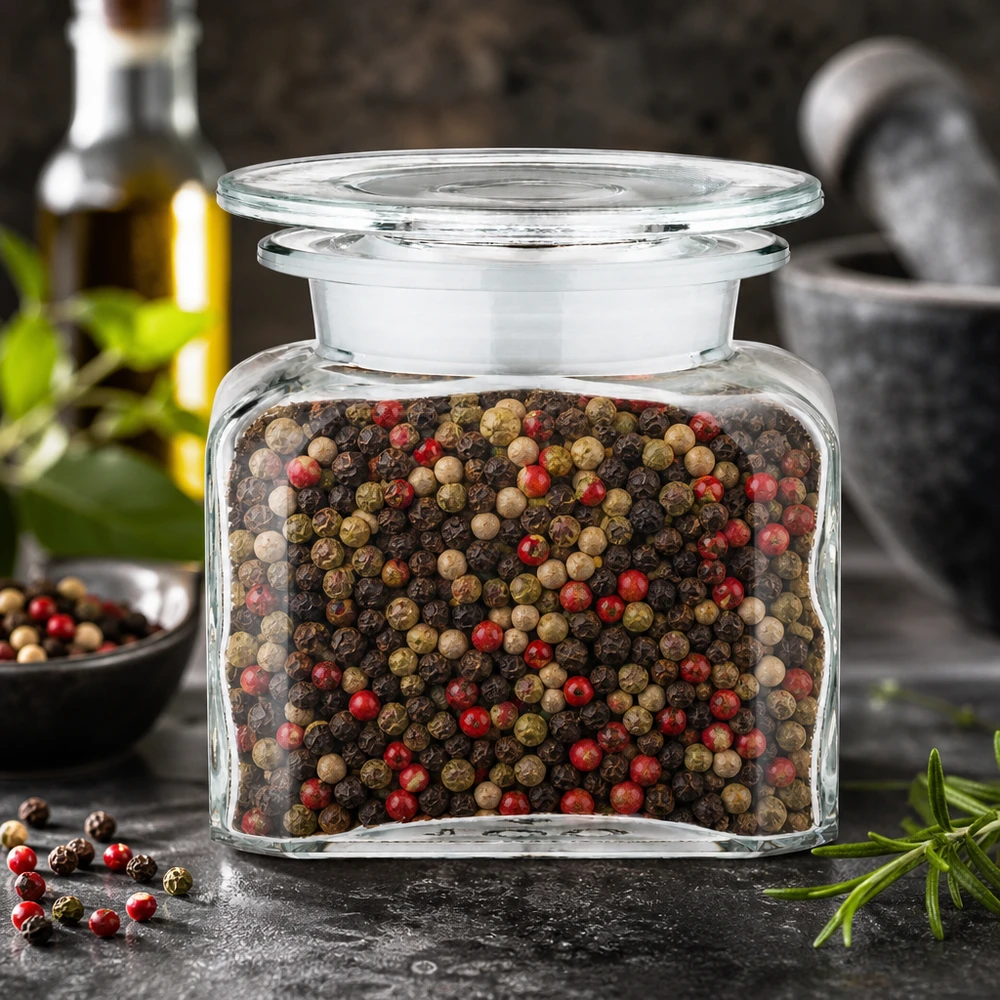 Idea barattolo per spezie: bottiglia da farmacia quadrata da 100 ml a collo largo Barattolo per spezie a collo largo con pepe misto, chiuso ermeticamente, per organizzare la cucina