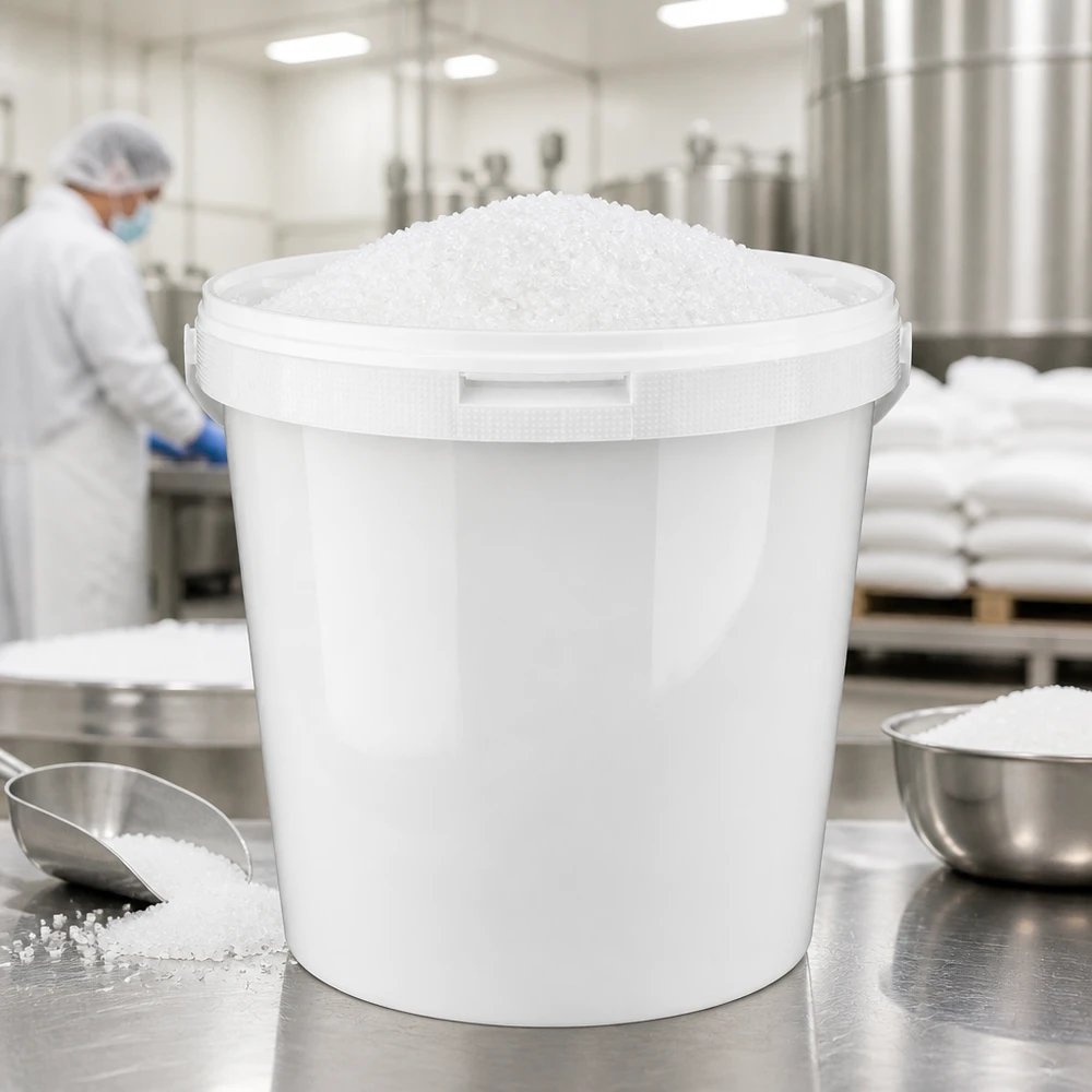 Eimer 10.7L aus weißem Kunststoff Polypropylen mit Deckel Stapelbarer weißer Kunststoffeimer 10,7 Liter mit Schnappdeckel für industrielle Lagerung
