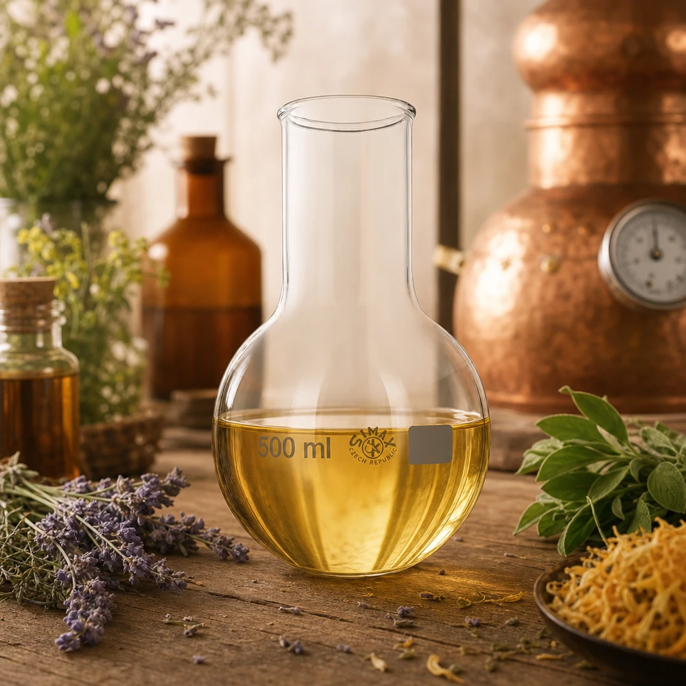 Pallone a fondo tondo da 500 ml con ampia apertura, specifico per miscele ed estrazioni con solventi
