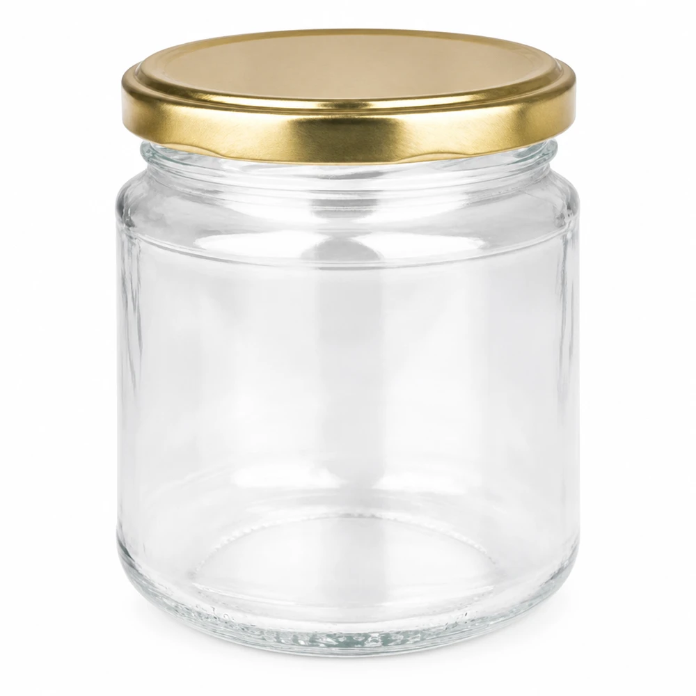 212ml Rundglas + BasicSeal Deckel gold TO63 UNiTWIST 212ml Rundglas mit goldenem BasicSeal Deckel UNiTWIST - leeres Einmachglas aus klarem Glas für Marmelade und Honig