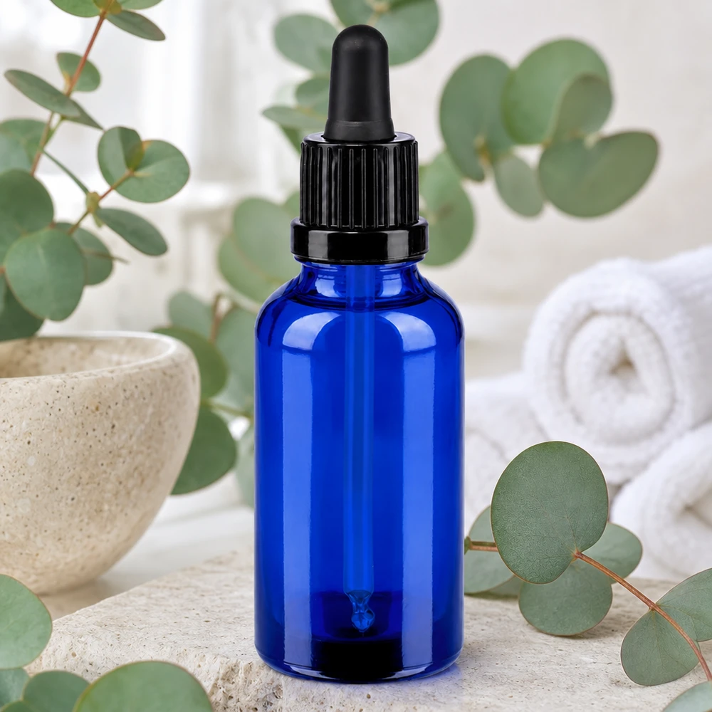 Robusto flacone in vetro da 30 ml con pipetta nera, perfetto per miscele e sieri fai da te