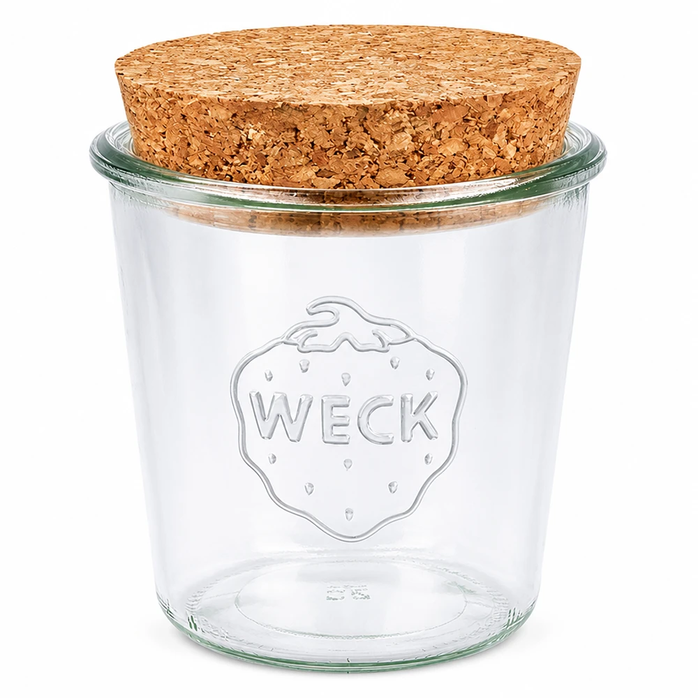 Bicchieri WECK RR100 da 580 ml con tappo in sughero naturale WECK barattolo a tamburo 580ml RR100 con coperchio in sughero naturale barattolo per conserve barattolo trasparente