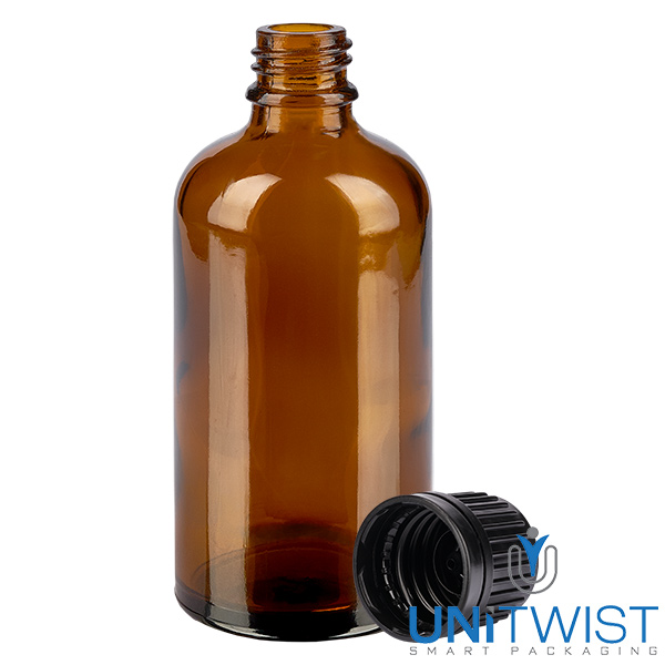100ml Flasche 11mm Schraubverschluss schwarz Originalitätsverschluss BrownL. UT18/100