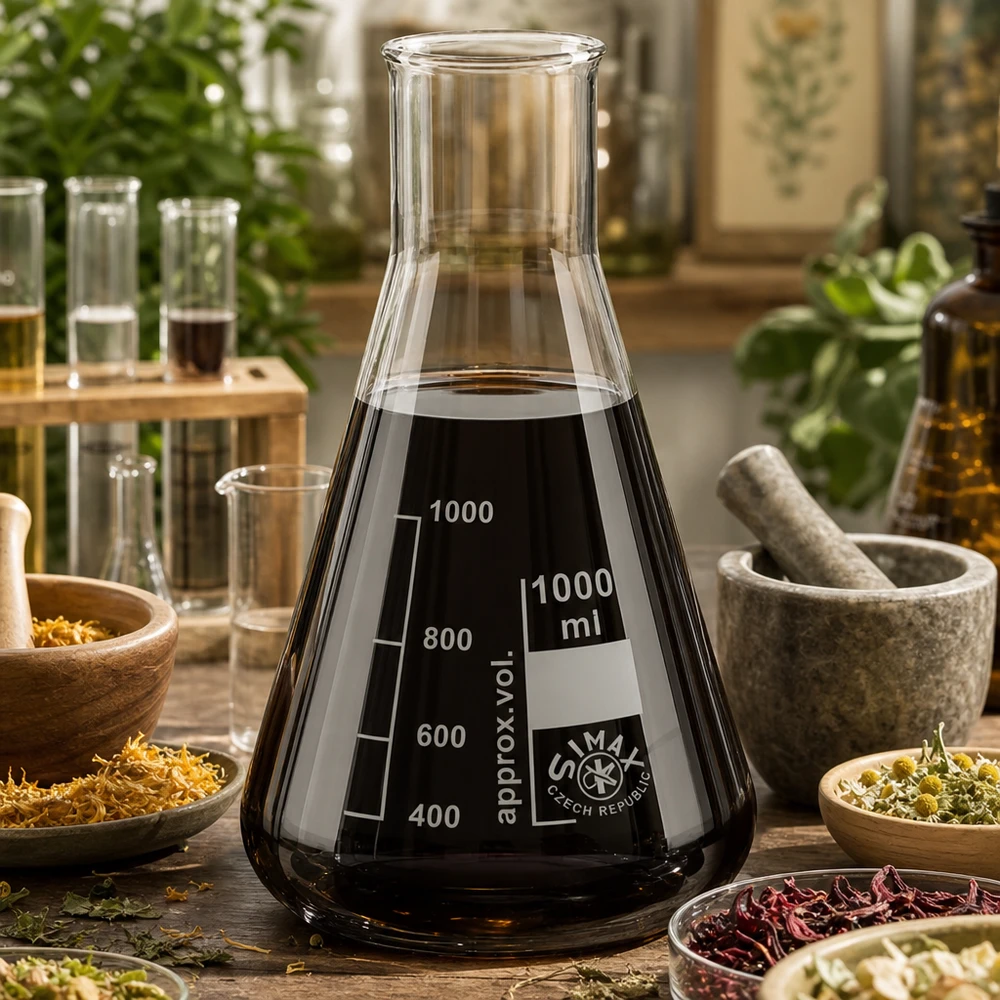 Erlenmeyer 100ml col large, verre borosilicate Fiole Erlenmeyer 1000ml en verre de laboratoire de haute qualité avec repères de mesure dans un environnement de travail naturel