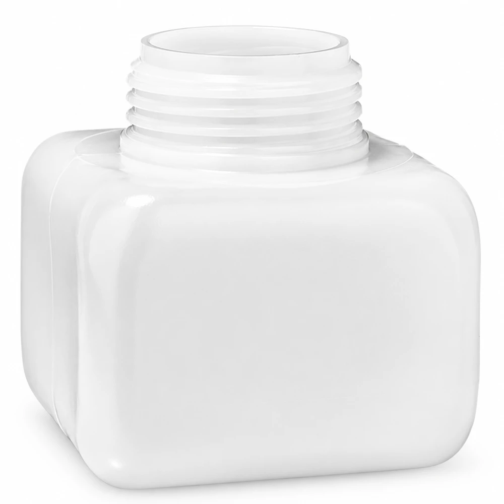 Flacon à produits chimiques 250 ml à col large, PEHD couleur naturelle, GL 50 Bouteille carrée en PE-HD de 250 ml, à col large, couleur naturelle, résistante aux acides, pour produits chimiques