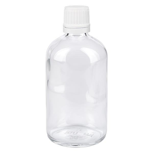 Apothekenflasche klar 100ml Tropfverschluss 1.2mm weiß Originalitätsverschluss