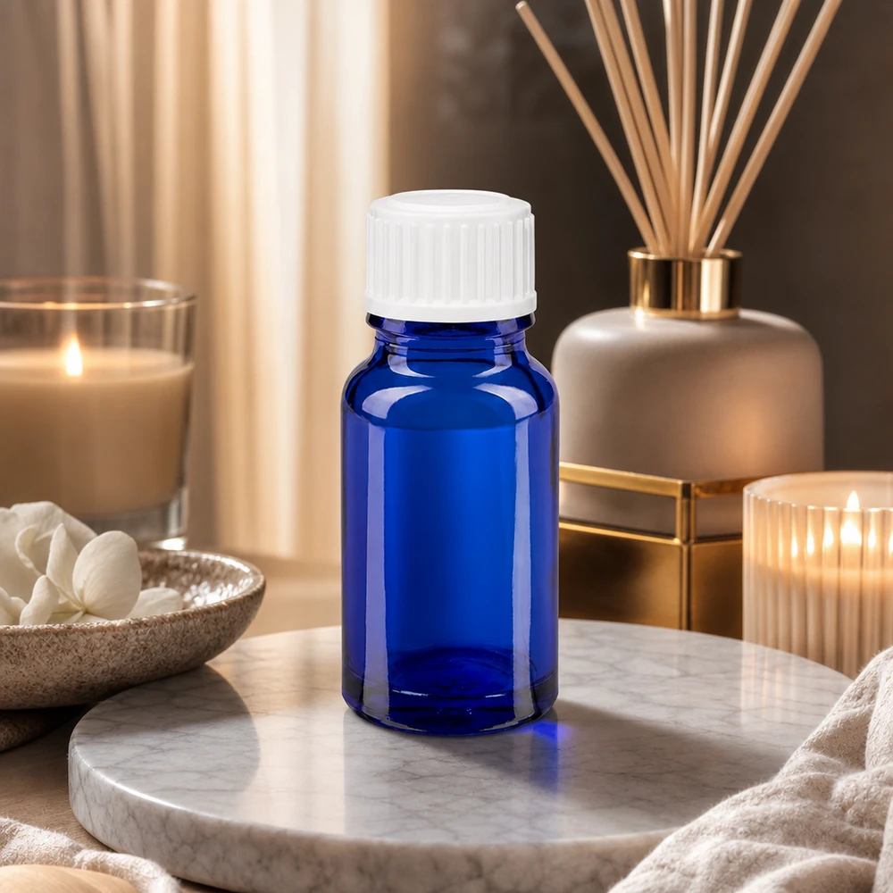Apothekenflasche blau 10ml Schraubverschluss weiß Standard Apothekerflasche Kobaltblau 10ml Borosilikatglas mit weißem Schraubverschluss für Kosmetik