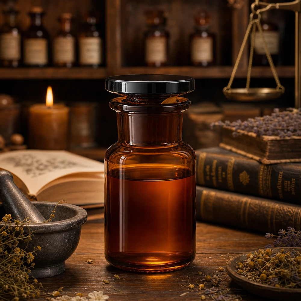 Flacone da farmacia da 50 ml, marrone, a collo largo, con tappo in vetro, realizzato in vetro borosilicato di alta qualità