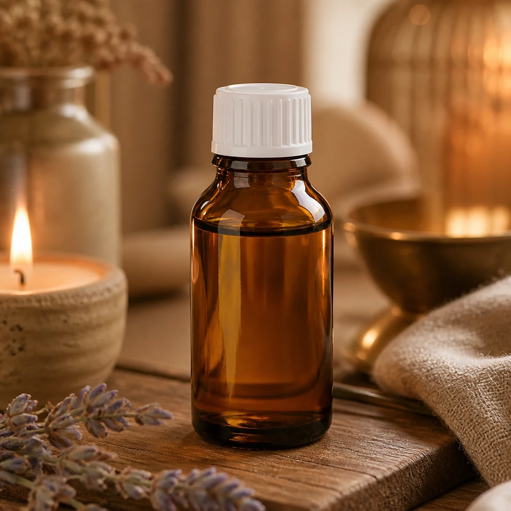 Kompakte Braunglasflasche 30ml Standard für ätherische Öle in Wellnessumgebung