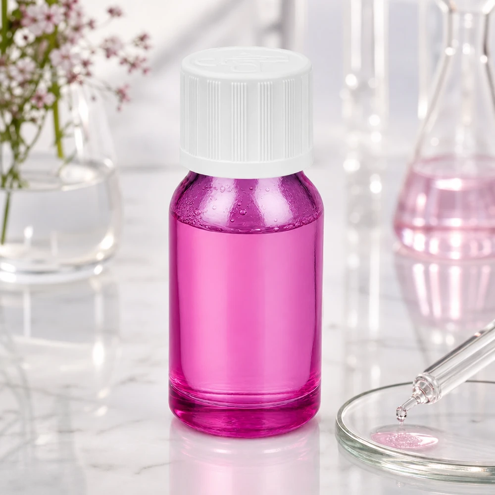 Elegante flacone in vetro viola da 10 ml con tappo standard, perfetto per campioni e formati da viaggio