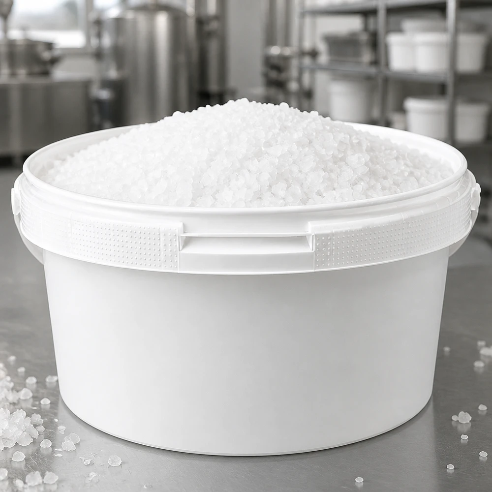 Eimer 3.5L aus weißem Kunststoff Polypropylen ohne Deckel Robuster Industrieeimer 3,5L aus weißem Polypropylen für Granulat in Produktionsumgebung