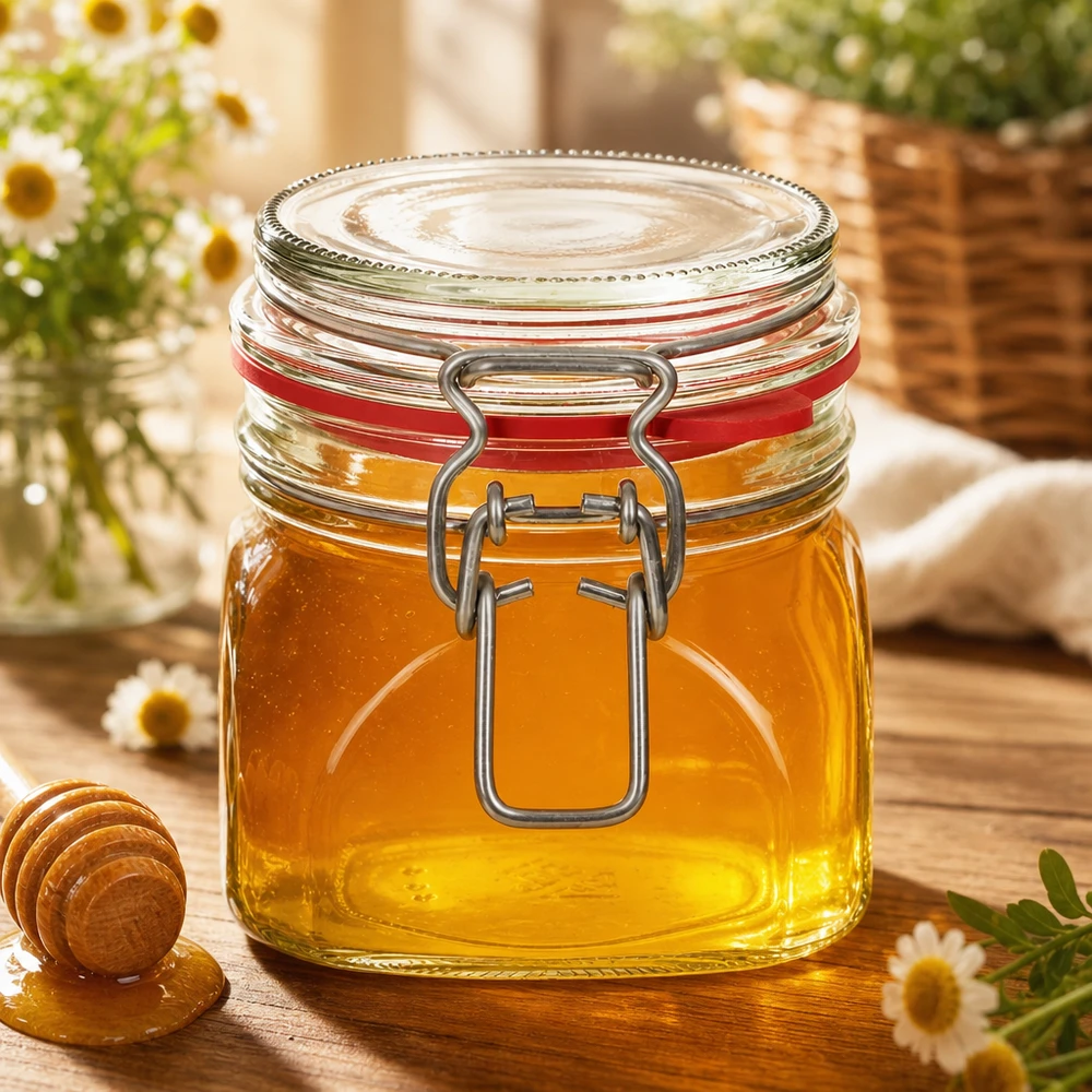 Bocal de conservation de 370 ml, type G, avec bouchon à clip UN.. Hochwertiges 370ml Einweckglas mit robustem Bügelmechanismus für professionelle Küchenlagerung