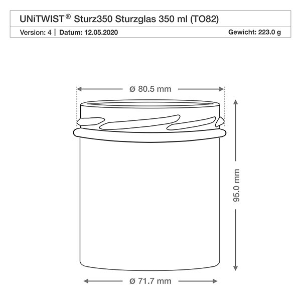 350ml Sturzglas ohne Deckel (TO82) UNiTWIST