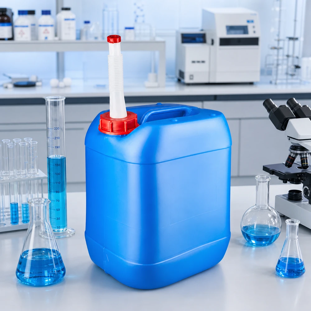 Kanister 20 Liter blau mit Auslaufrohr Flex Stabiler UN-geprüfter 20L Kanister blau mit Auslaufrohr für Labor und Industrie