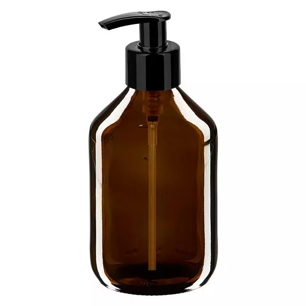 Flacone per medicinali da 300 ml marrone, con pompa dispenser nera ApoGl