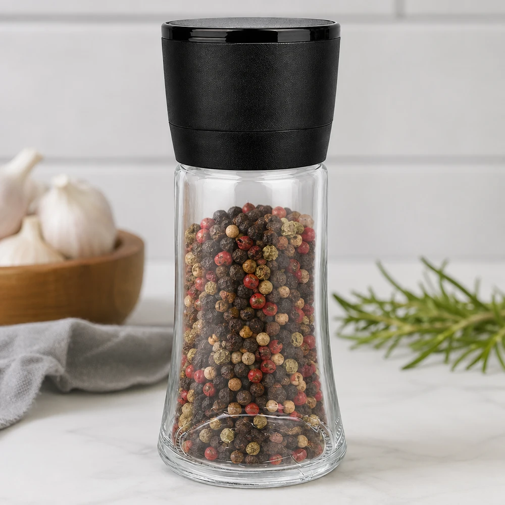 Pot à sel/épices 95 ml avec moulin Vario noir Nachfüllbare Gewürzmühle 95ml mit schwarzem Dreh-Mahlwerk für Salz und Pfeffer