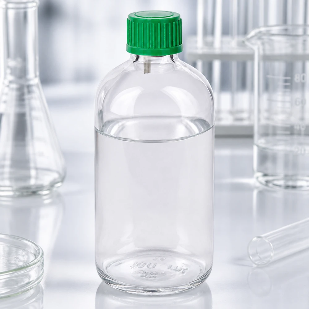 Flacone contagocce da 100 ml ClearLine UT18 per uso di laboratorio, con tappo verde e corpo in vetro trasparente