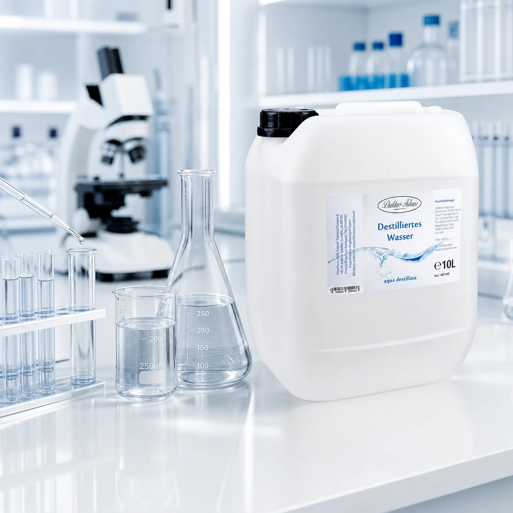 10 litri di acqua distillata Doktor-Klaus in una confezione di grandi dimensioni per l'attrezzatura da laboratorio professionale