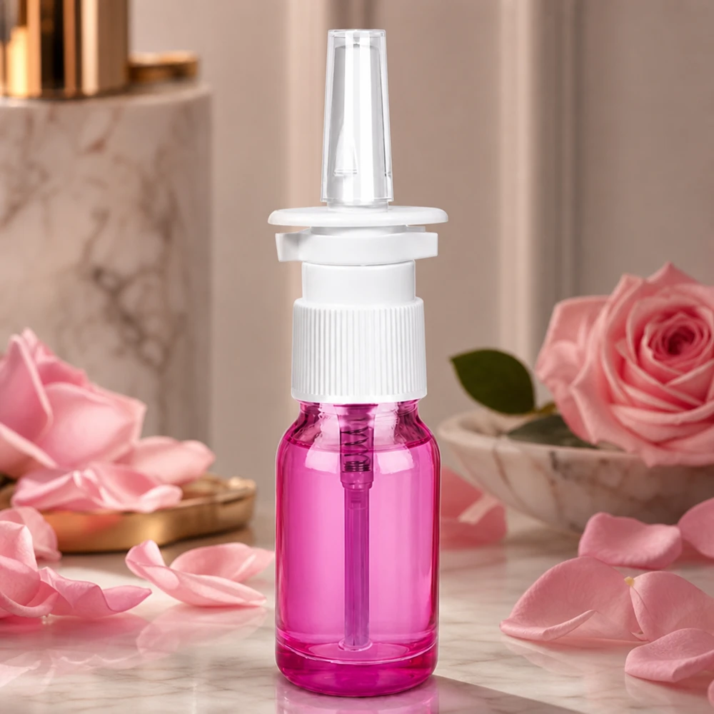 10ml Nasensprayflasche weiß/transparent Standard PurpleLine. UT18/10 Praktische 10ml Pumpflasche lila für Nasenspülungen und therapeutische Spraylösungen