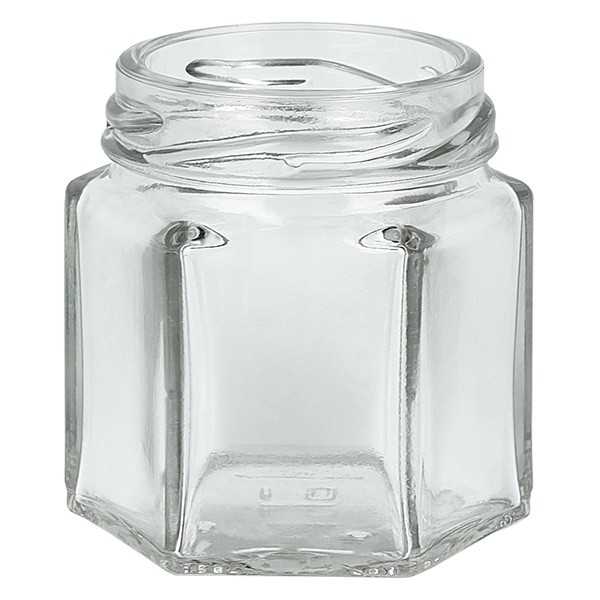 Barattolo in vetro 47ml trasparente, senza coperchio, filettatura TO43 Barattolo in vetro 47ml trasparente, senza coperchio, filettatura TO43