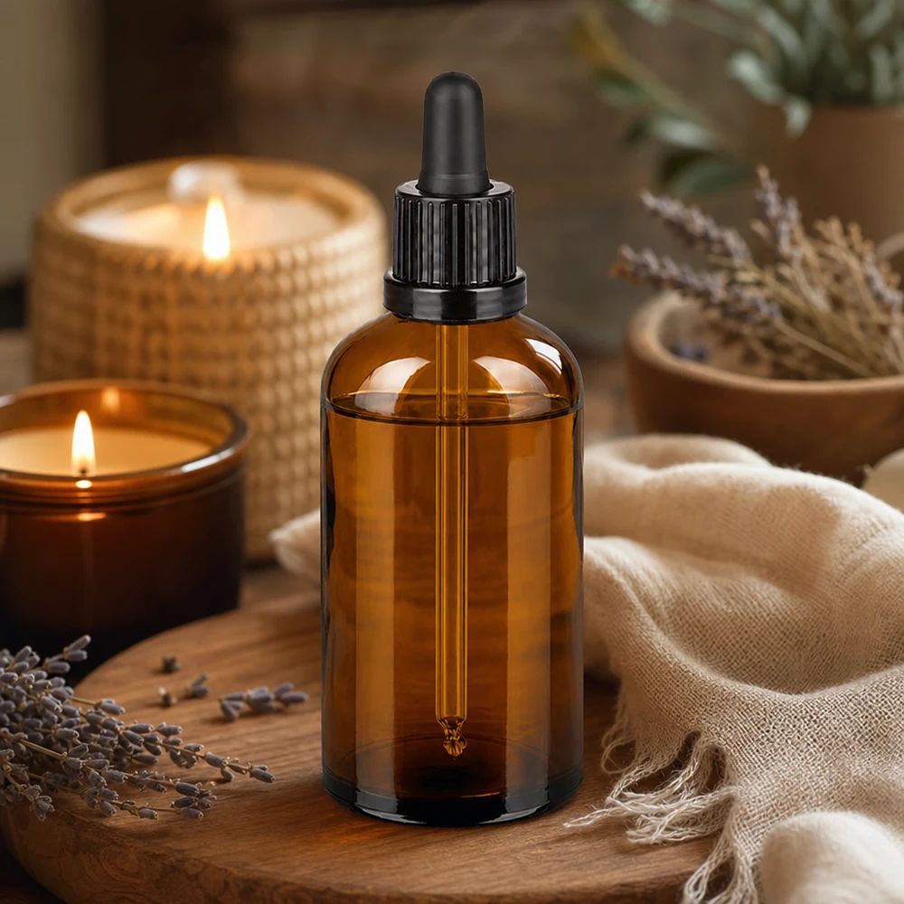 Flacone per pipetta da 100 ml nero OV BrownLine UT18/100 Flacone contagocce da 100 ml marrone con collo filettato UT18 per tinture ed essenze