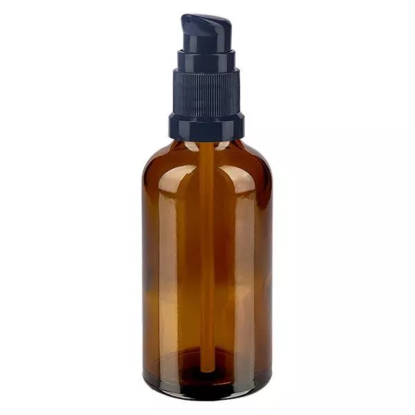 Flacon de pharmacie marron 50ml bouchon pompe noir standard