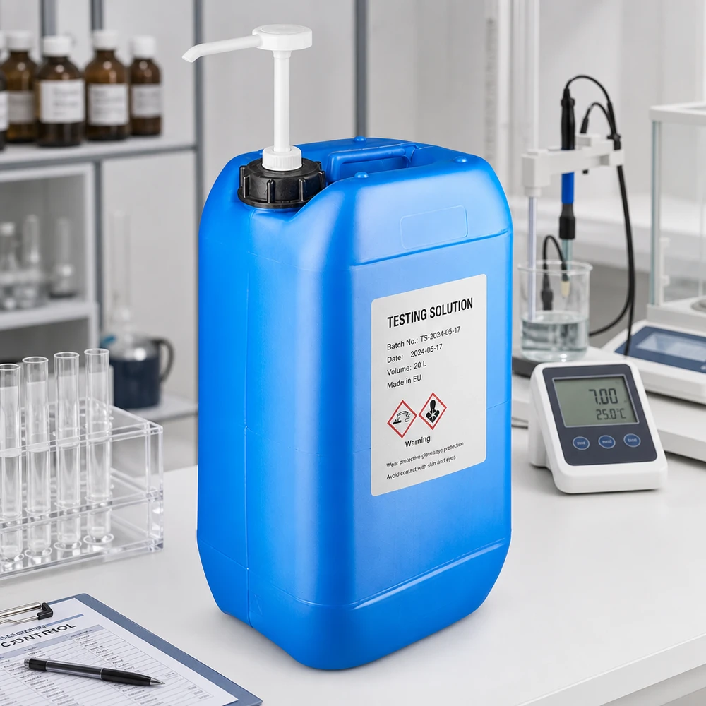 Bidon de 15 litres bleu avec pompe doseuse Bidon bleu en PEHD de 15 litres, muni d'une poignée ergonomique et d'une pompe doseuse blanche