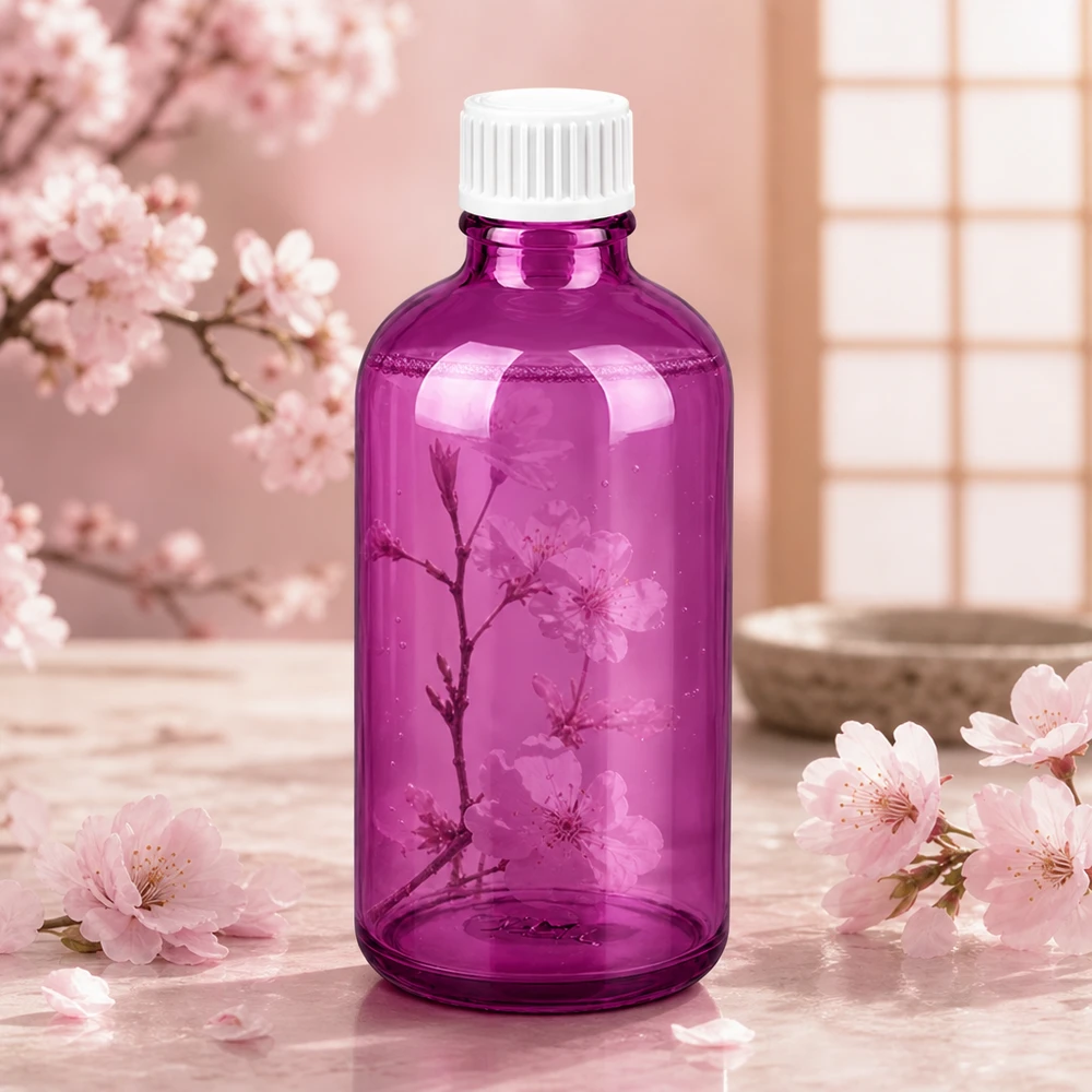 Bottiglia in vetro viola da 100 ml con filettatura UT18 stretta per conservare i liquidi in modo sicuro
