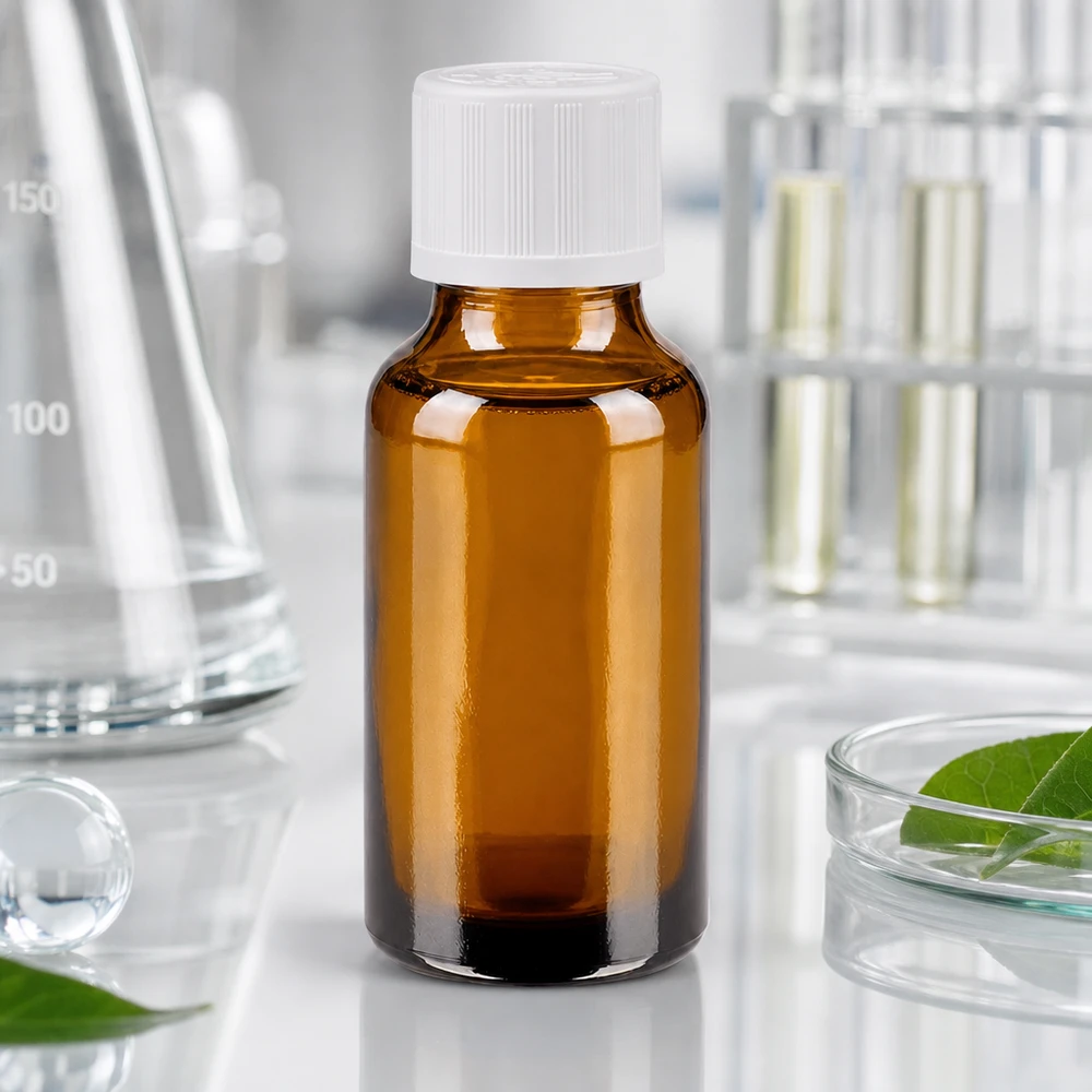 Apothekerflasche 20ml braun UV-Schutz Glas mit kindersicherem weißen Drehverschluss 11mm