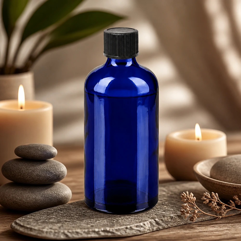 100ml Tropfflasche 1mm schwarz Standardverschluss BlueLine UT18/100 Robuste blaue Glasflasche 100ml mit schwarzem Tropfverschluss für langfristige Aufbewahrung