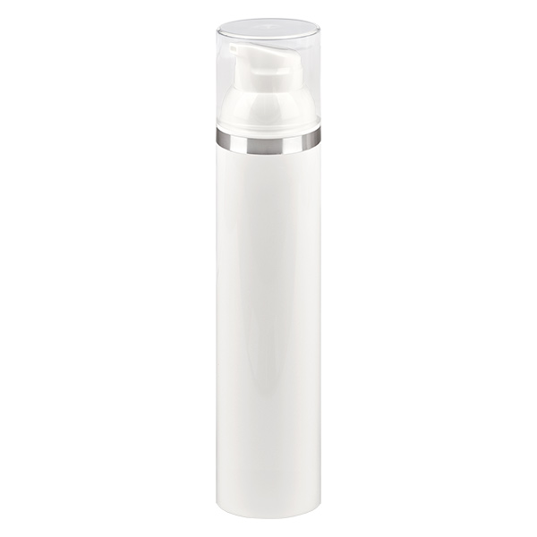 Dispenser Airless da 100 ml bianco con goffratura argentata Dispenser Airless da 100 ml bianco con goffratura argentata