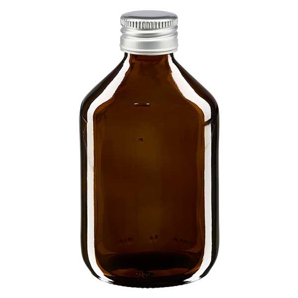 Bottiglia per medicinali da 300 ml marrone, con tappo in alluminio argentato Bottiglia per medicinali da 300 ml marrone, con tappo in alluminio argentato