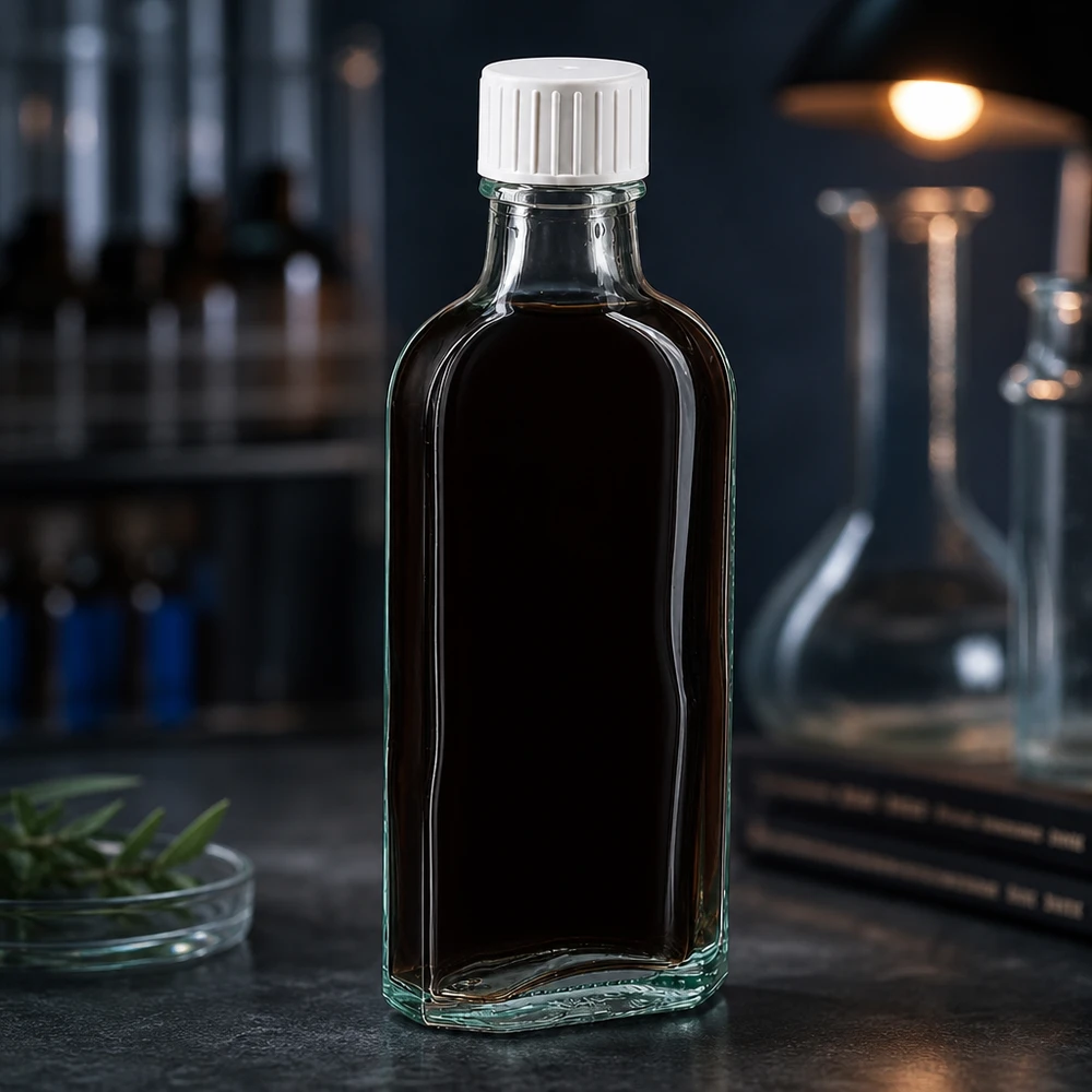 100 ml Meplat klar Schraubverschluss mit Giessring Kompakte 100ml Glasflasche flach oval klar mit Gießring für Pharmazie und Kosmetik