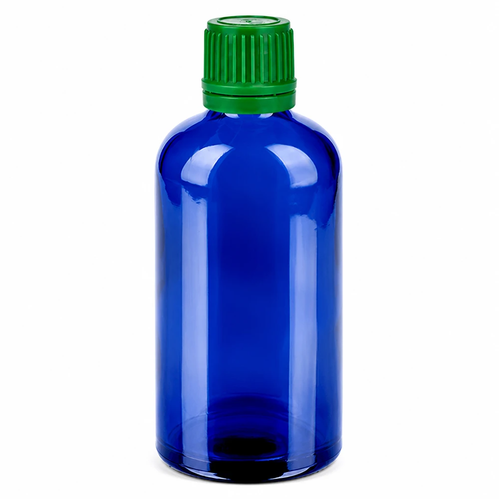 Flacon 100ml 11mm SV vert OV BlueLine UT18/100 Flacon en verre de haute qualité 100ml bleu avec bouchon compte-gouttes vert pour usage pharmaceutique