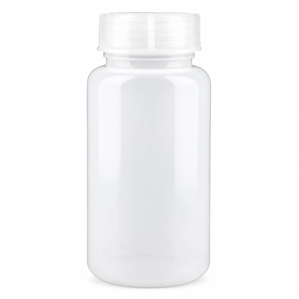 Transparente Kunststoff Laborflasche 1 Liter mit breitem Hals und sicherem Schraubdeckel