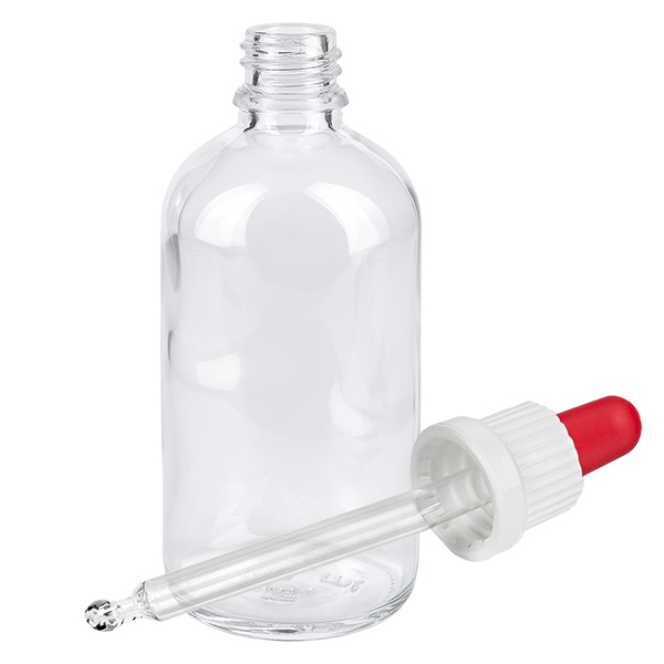 Flacone per pipette da 100 ml bianco/rosso OV ClearLine UT18/100 Flacone con pipetta ClearLine da 100 ml con pipetta contagocce e pallina di gomma rossa, bianco UT18