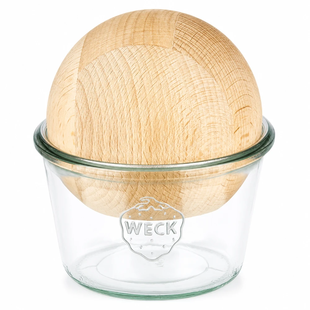 Bicchieri WECK RR100 da 370 ml con sfera in legno di faggio WECK vaso tumbling 370ml RR100 con coperchio a sfera in legno di faggio vaso da conserva in vetro trasparente