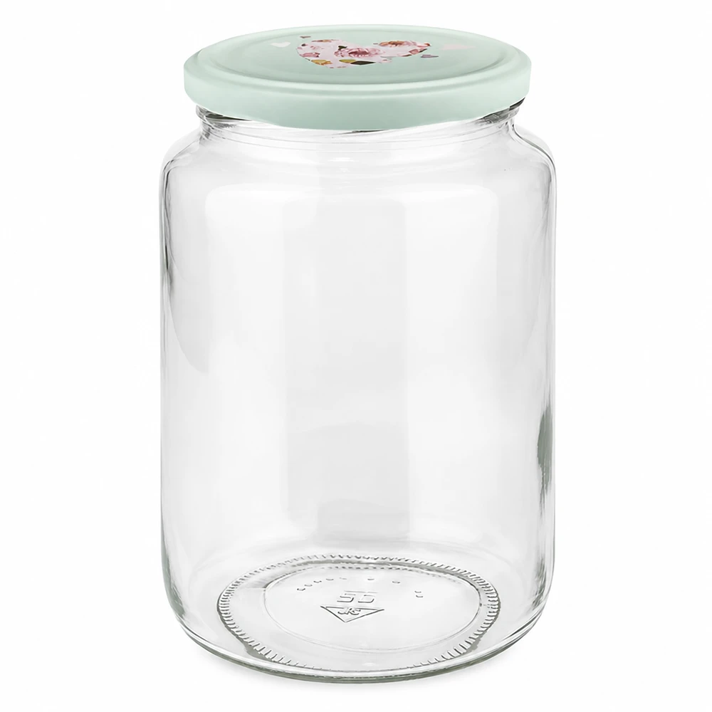 Barattolo rotondo da 795 ml con coperchio BasicSeal alla menta Design a cuore Barattolo per conserve Barattolo di vetro con tappo a vite